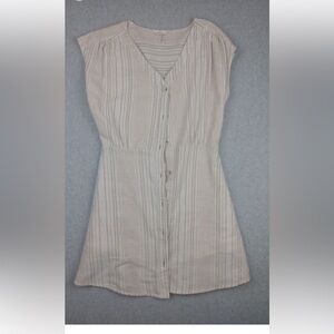 Entro Women's Button up Beige Striped Mini Dress Size Medium Lined Blend Beachy